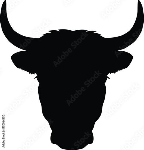 highland cow head silhouette, bull head black vector