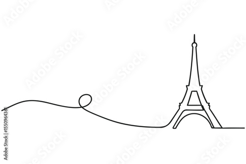 Eiffel Tower One Line Drawing – Minimalist Paris Landmark Vector Illustration