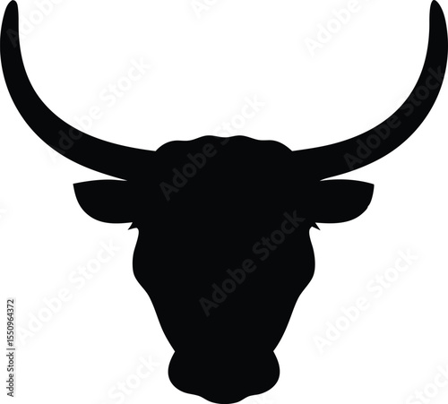highland cow head silhouette, bull head black vector
