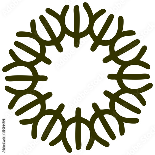 Abstract Circular Organic Shape with Branching Tentacles in Green Vector Style
