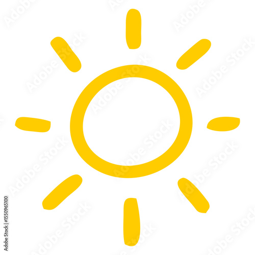 Yellow Sun Icon with Radiating Lines in Minimal Vector Style