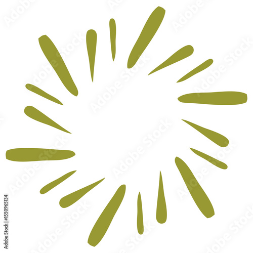 Olive Green Sunburst Shape with Long Radiating Petals in Handdrawn Vector Style