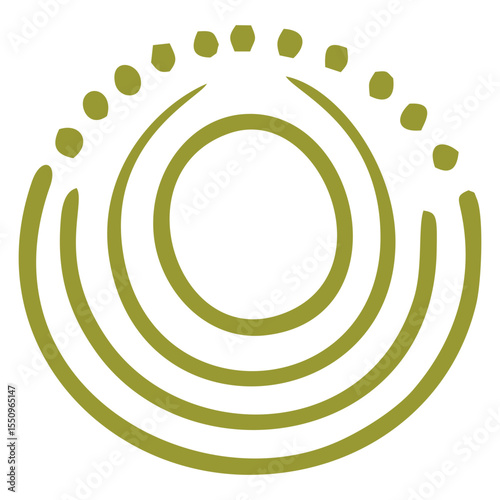 Circular Concentric Line Pattern with Olive Green Tones in Handdrawn Style