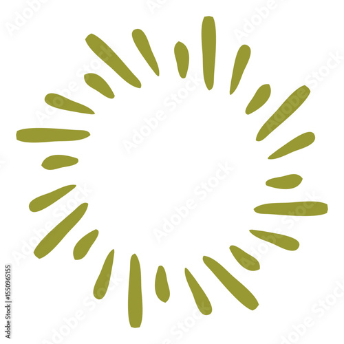 Olive Green Organic Burst Shape with Petal-Like Lines in Vector Style
