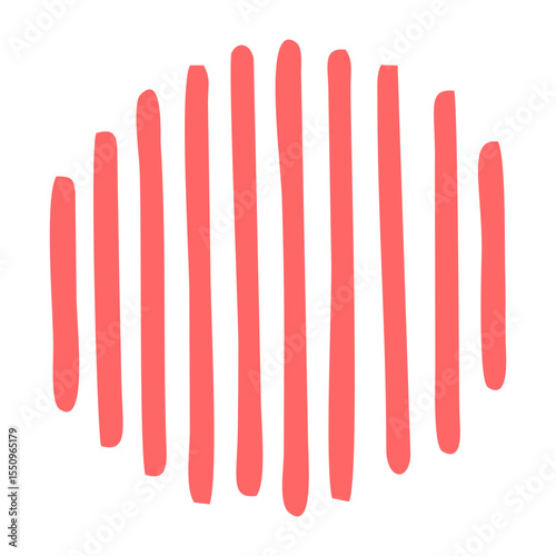 Red Dome Shape with Vertical Line Pattern in Hand-Drawn Minimalist Style
