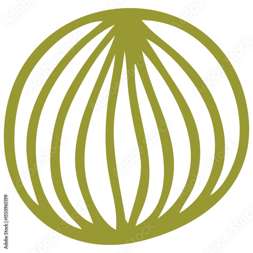 Olive Green Onion-Like Shape with Radiating Line Texture in Flat Vector Style