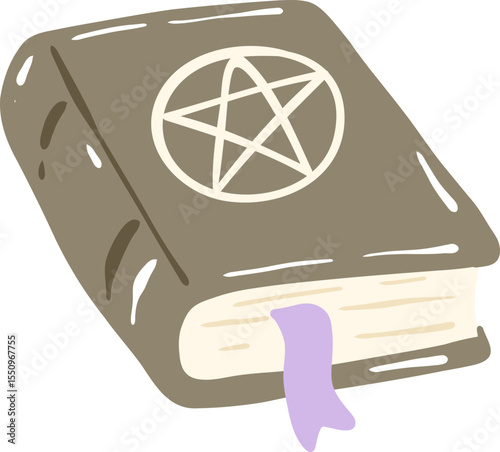 Kawaii Pentagram Spellbook Illustration, Cute Witchcraft Magic Book Clipart, Pastel Halloween Grimoire Art

