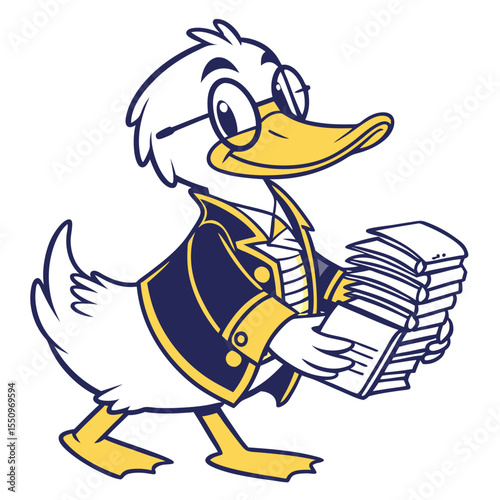 Comical Duck with Hat – Whimsical Vector Cartoon | Cute and Funny Duckling – Farm Animal Vector Illustration | Laughing Duck Vector – Kids Friendly Bird Character