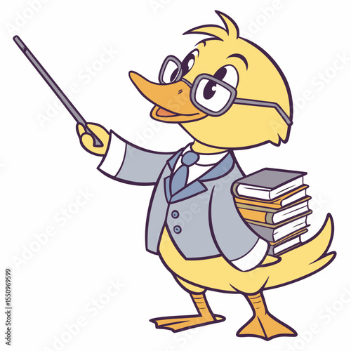 Comical Duck with Hat – Whimsical Vector Cartoon | Cute and Funny Duckling – Farm Animal Vector Illustration | Laughing Duck Vector – Kids Friendly Bird Character