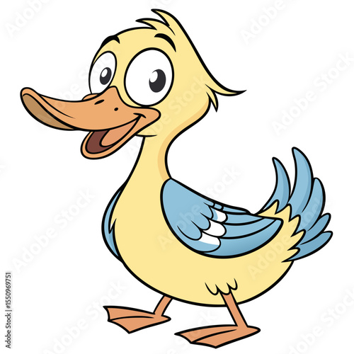 Comical Duck with Hat – Whimsical Vector Cartoon | Cute and Funny Duckling – Farm Animal Vector Illustration | Laughing Duck Vector – Kids Friendly Bird Character