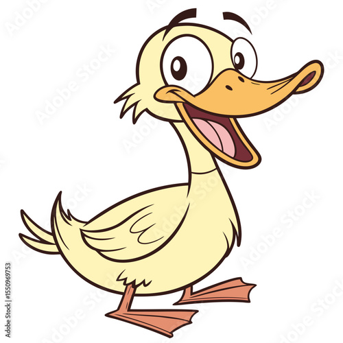 Comical Duck with Hat – Whimsical Vector Cartoon | Cute and Funny Duckling – Farm Animal Vector Illustration | Laughing Duck Vector – Kids Friendly Bird Character