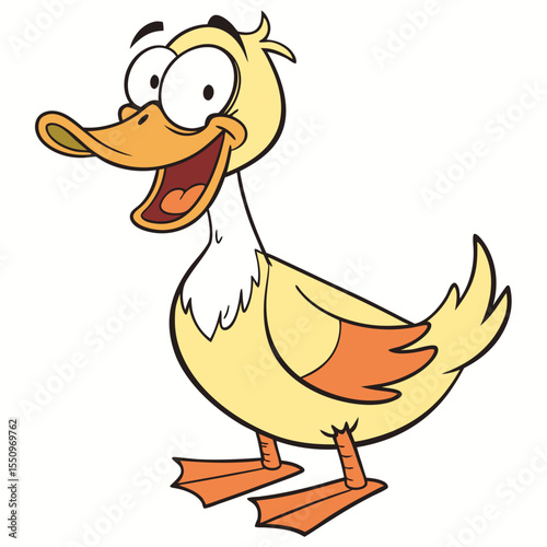 Comical Duck with Hat – Whimsical Vector Cartoon | Cute and Funny Duckling – Farm Animal Vector Illustration | Laughing Duck Vector – Kids Friendly Bird Character