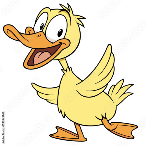 Comical Duck with Hat – Whimsical Vector Cartoon | Cute and Funny Duckling – Farm Animal Vector Illustration | Laughing Duck Vector – Kids Friendly Bird Character