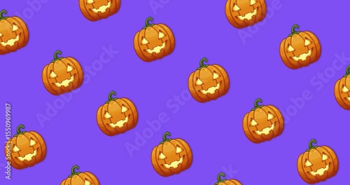 Video illustration of a Halloween pumpkin moving in an intertwined manner on a purple background