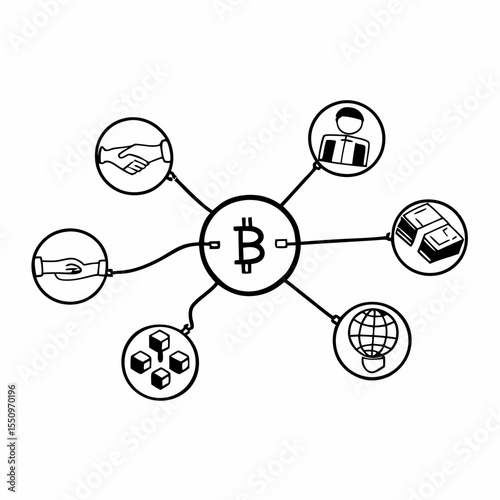 Blockchain Cryptocurrency Vector – Bitcoin, Decentralized Finance, Crypto Wallet, Mining Icon and Token Exchange Platform Concept