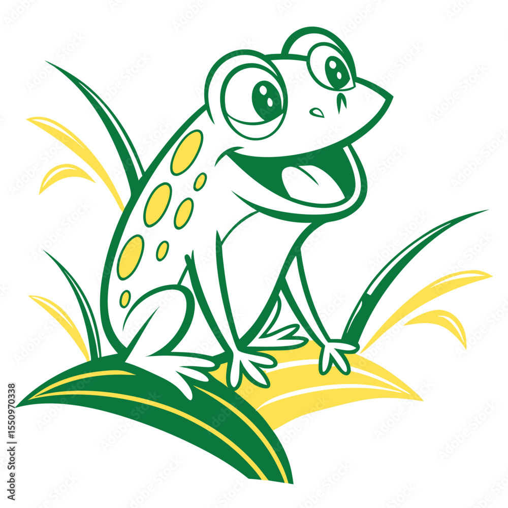 Obraz premium Funny Frog Vector – Cute Cartoon Amphibian Character | Smiling Frog Illustration – Playful Pond Animal Design | Goofy Frog Vector – Hand Drawn Funny Frog Art