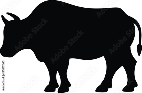 ox silhouette vector illustration, cow black symbol, bull isolated  