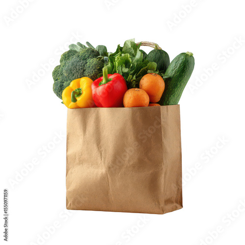 Brown paper bag overflowing with colorful fresh produce
