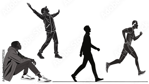 Collection of Male Black Silhouettes Isolated - Casual Man Black Silhouette, Isolated Image


