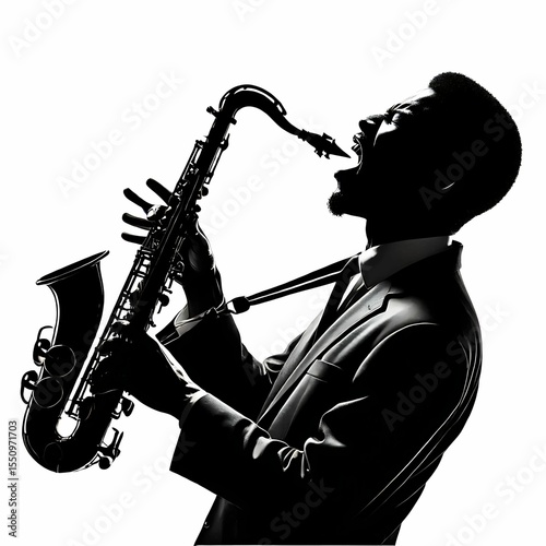 silhouette of a man playing a saxophone