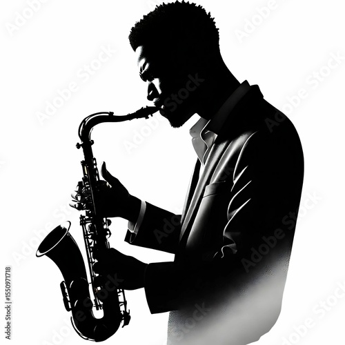 silhouette of a man playing a saxophone