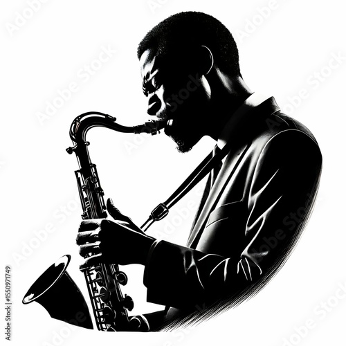 silhouette of a man playing a saxophone