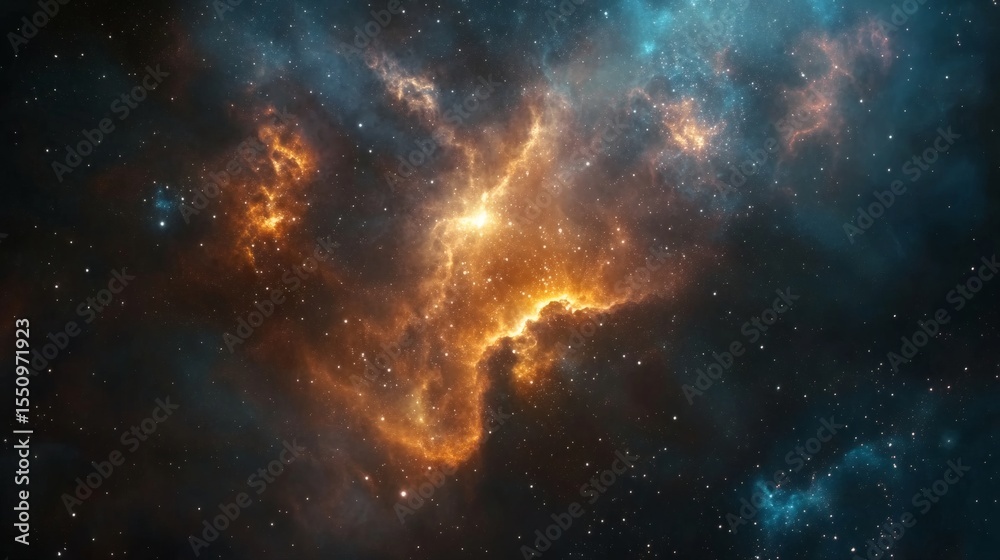 Fototapeta premium Glowing Orange Nebula Cloud in Deep Space Background,Generative Ai