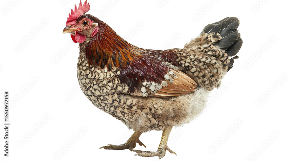Fototapeta premium Beautiful bantam chicken with unique color patterns Transparent background, PNG
