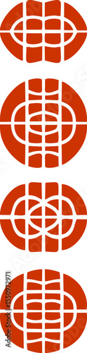Red Geometric Circle with Crossed Grid Pattern in Symmetrical Vector Design