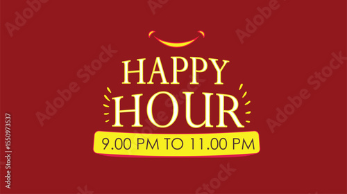 Flat Style Happy Hour Promotion Banner – Vector Illustration on White Background Flat Vector Design for Marketing & Ads