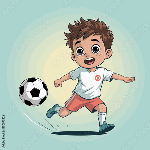Soccer Boy Kicking Ball Happily