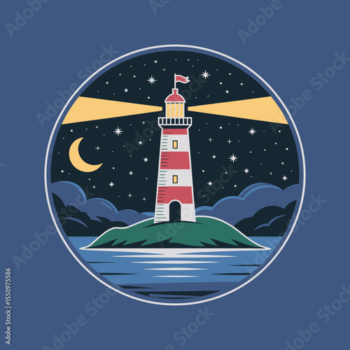 Moonlit Lighthouse with Stars photo