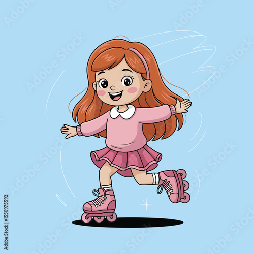 Skating Girl with Long Hair in Motion