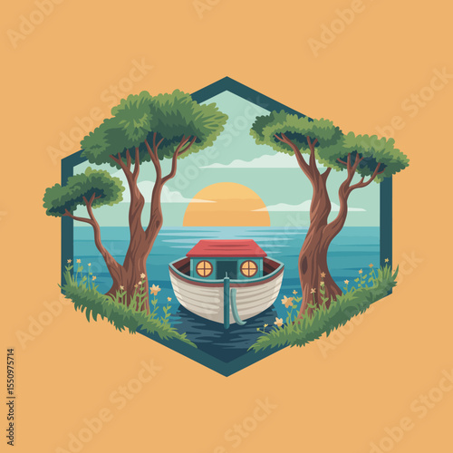 Sunset Docked Houseboat