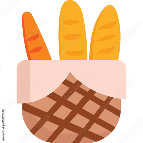 fresh bread in wicker basket vector bakery icon isolated on white
