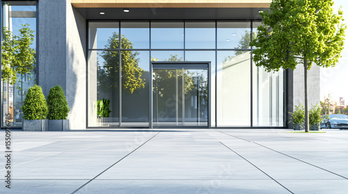 Blank Billboard in Front of Luxury Store Exterior with Urban Architecture and Clean Design