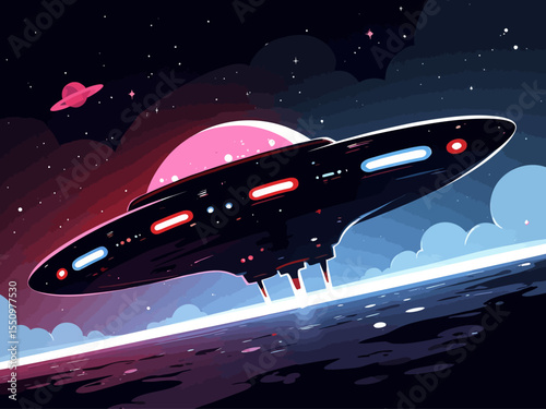 UFO spaceship vector and alien ship vector illustration