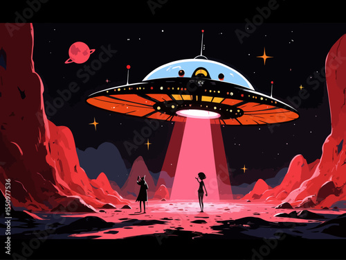UFO spaceship vector and alien ship vector illustration