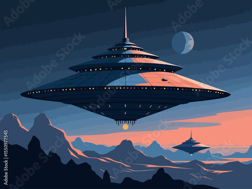UFO spaceship vector and alien ship vector illustration