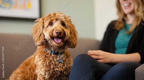 Person Sitting on Couch with Therapy Dog in Cozy Living Room