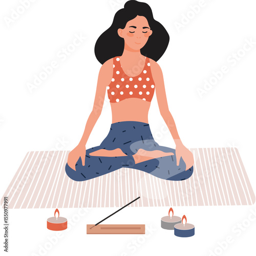 woman meditating and doing breathing practices vector healthy lifestyle and sport icon isolated on white