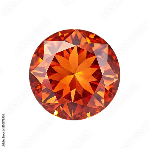Sparkling faceted orange gemstone with brilliant cut isolated on transparent background