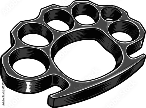 Create a detailed brass knuckles illustration in bold, monochrome style. Brass knuckles Vector illustration with white background.
