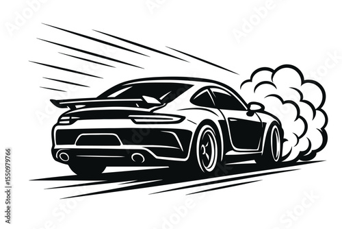 Sport Car Drifting Vector Illustration – Rear View with Smoke Effect