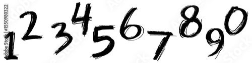 Grunge number 1 to 9 with brush stroke texture vector. Adds a raw, artistic, distressed feel to numerals. Ideal for edgy counting, abstract design, vintage typography, or bold numbering.