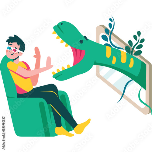boy watching 3d movies vector icon isolated on white