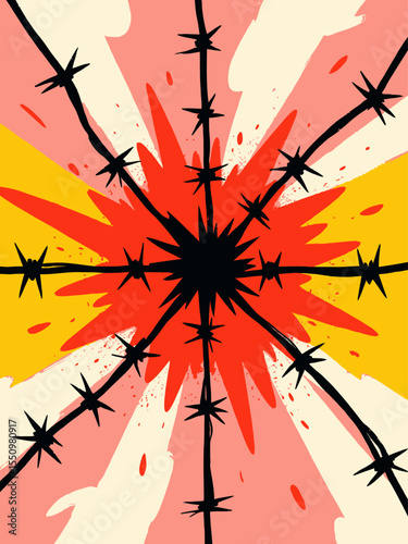 David made from barbed wire , hexagram star-shape Vector design