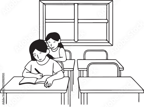Smiling mother and son sitting together at home with a book