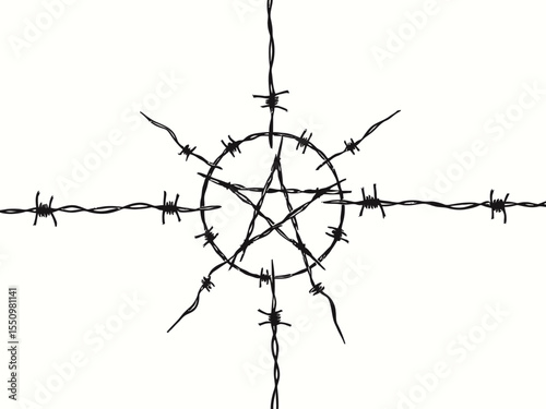 David made from barbed wire , hexagram star-shape Vector design
