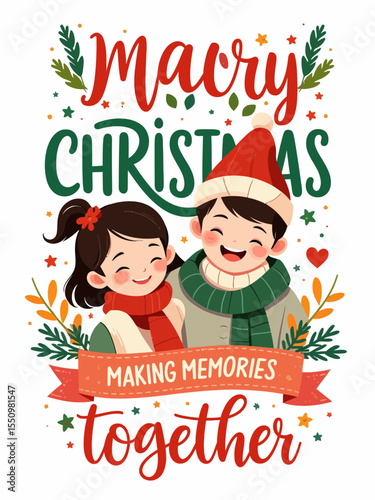 Family Christmas 2026 Making memories together lettering with colorful festive t-shirt design